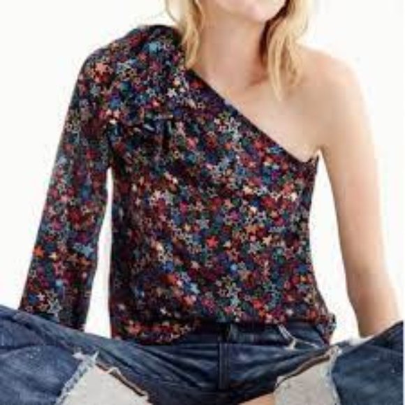 J.CREW NEW Jacuzzi One-Shoulder Star Print Top - Picture 2 of 3